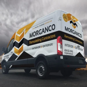 a work van with custom vinyl wrap for a home remodelling company